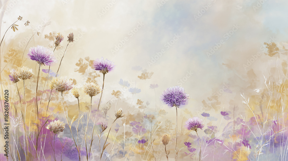 Fototapeta premium watercolor botanical cosmos flowers texture template background.Elegant wedding invitation card background . Minimal hand painted Design for wedding or Valentine's Day