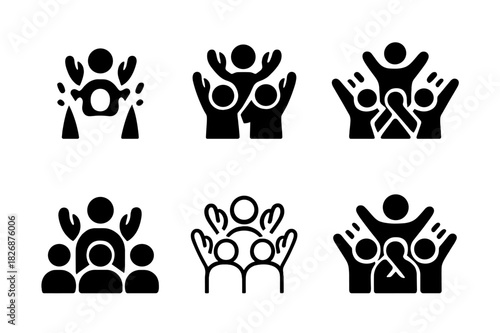 Standing Ovation Icons. standing ovation. Icon set. Set Logo of standing ovation: enthusiastic crowd symbol. harmonious logo variations of the same emblematic
