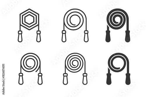 Jump Rope Logos. jump rope. Icon set. Set Logo of jump rope: coiled rope. harmonious logo variations of the same emblematic concept, each with different