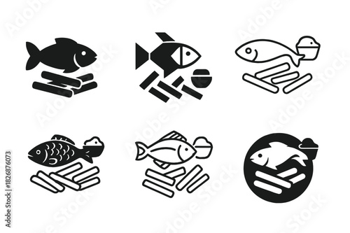 Fish and Chips Logos. fish and chips. Icon set. Set Logo of fish and chips: fish with tartar sauce icon. harmonious logo variations of the same emblematic