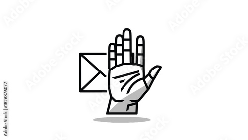 A hand gesture rejecting an envelope with a simple line drawing style on a white background.