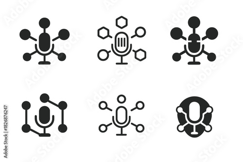 Voice Search Logos. Voice Search Optimization. Icon set. Set Logo of Voice Search Optimization: intent mapping nodes. harmonious logo variations of the same