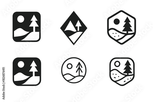 Environmental Transformation Logos. Climate change effects on natural landscapes. Icon set. Set Logo of environment: desert expanding into forest. harmonious
