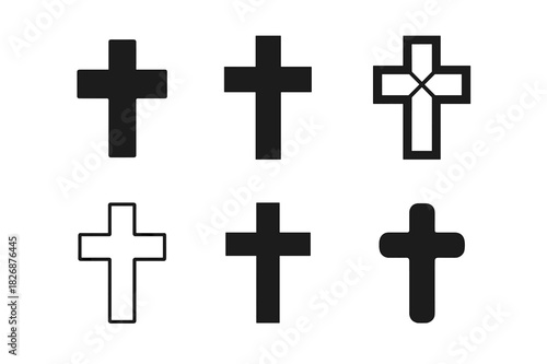 Christian Theology Evolution Icons. The evolution of Christian theology. Icon set. Set Logo of the evolution of Christian theology: ancient to modern cross