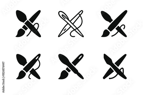 Art-Fashion Logo Collaboration. Clothing collaborations between artists and designers. Icon set. Set Logo of clothing collaborations between artists and