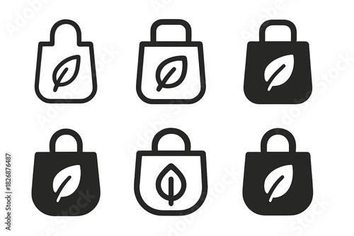 Sustainable Living Icons. Sustainable living tips. Icon set. Set Logo of reusable bag. harmonious logo variations of the same emblematic concept (Minimal