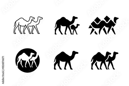 Ancient Trade Logo Set. History of Trade and Commerce in Ancient Civilizations. Icon set. Set Logo of History of Trade and Commerce in Ancient Civilizations: