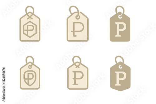 Custom Clothing Icons. Personalized fashion and custom clothing. Icon set. Set Logo of personalized fashion and custom clothing: clothing tag with personalized