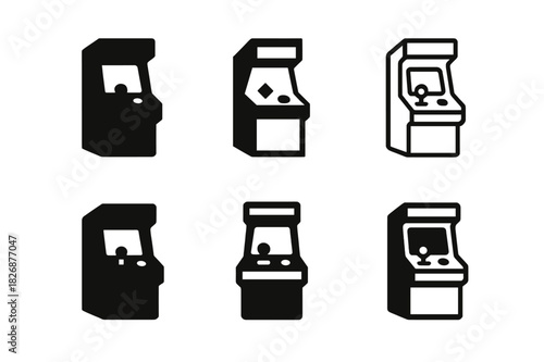 Indie Game Logos. Indie games. Icon set. Set Logo of indie games: retro arcade machine. harmonious logo variations of the same emblematic concept, each with