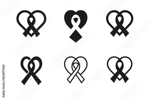 Legacy Icon Variations. Contemplating the end of life and legacy. Icon set. Set Logo of Contemplating the end of life and legacy: memorial ribbon intertwined
