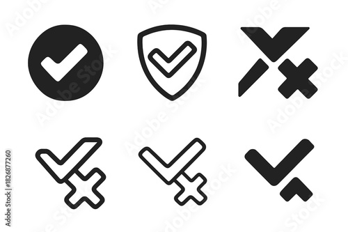 Iconic Quiz Logos. Interactive quiz template. Icon set. Set Logo of quiz design: checkmark and cross icons combined. harmonious logo variations of the same