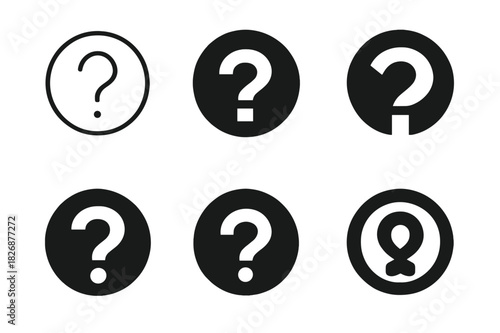 Quiz Logo Variations. Interactive quiz template. Icon set. Set Logo of quiz design: question mark inside circle. harmonious logo variations of the same