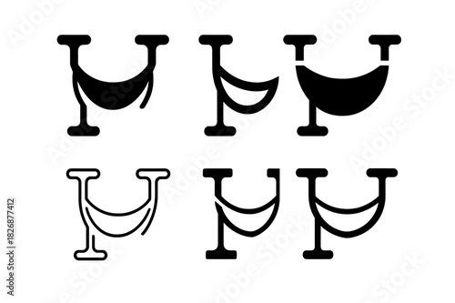 Hammock Logo Variations. Setting up a hammock. Icon set. Set Logo of setting up a hammock: hammock hanging kit illustration. harmonious logo variations of the