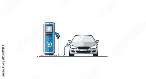 Illustration of an electric vehicle charging station servicing a car