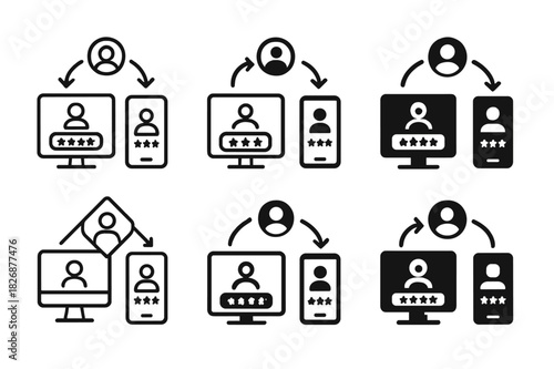 User Authentication Icons. User authentication flow. Icon set. Set Logo of user authentication flow: connected devices sharing login credentials. harmonious