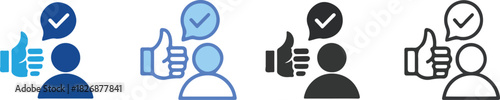 Customer satisfaction icons show approval with thumbs up and checkmarks, feedback concept, great services, user experience, modern design, positive rating
