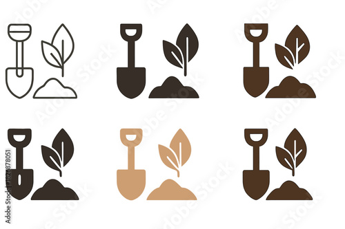 Autumn Garden Logos. Autumn garden care and planting for the season. Icon set. Set Logo of autumn garden care and planting for the season: gardening tools