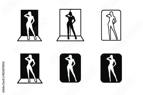 Fashion Logo Variations. Professional fashion photoshoots and portfolios. Icon set. Set Logo of Professional fashion photoshoots and portfolios: model pose