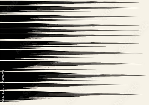 Trazo de pincel negro horizontal abstracto, efecto velocidad o movimiento rápido sobre fondo claro.