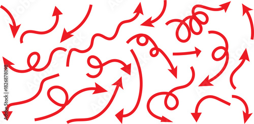 Hand-drawn red doodle arrows pointing various directions