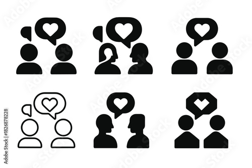 Relationship Icons Grid. Creating positive relationship habits for long-term success. Icon set. Set Logo of creating positive relationship habits for long-term