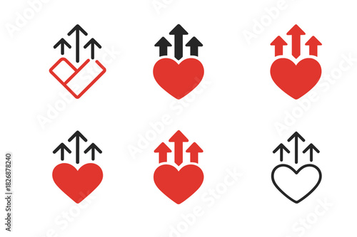 Valentine's Logo Variations. Social Media Marketing and Promotions for Valentine's. Icon set. Set Logo of engagement growth: heart surrounded by rising digital