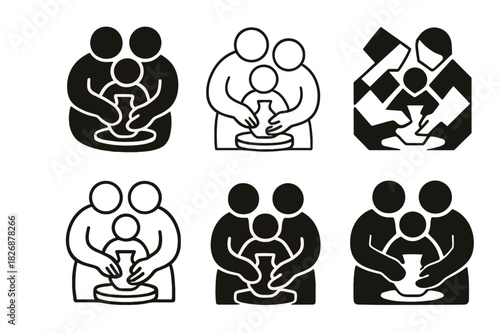 Creative Family Emblems. Family Bonding Through Art and Creativity. Icon set. Set Logo of Family Bonding Through Art and Creativity: clay sculpting hands.