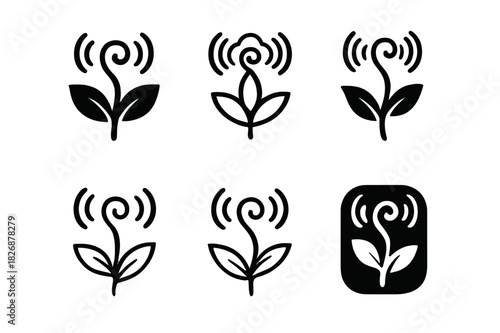 Sentient Plant Logos. The study of sentient plants and plant communication. Icon set. Set Logo of The study of sentient plants and plant communication: vine