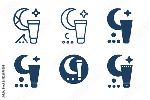 Night Skincare Logos. Creating a night-time skincare routine. Icon set. Set Logo of skincare: step-by-step beauty ritual. harmonious logo variations of the