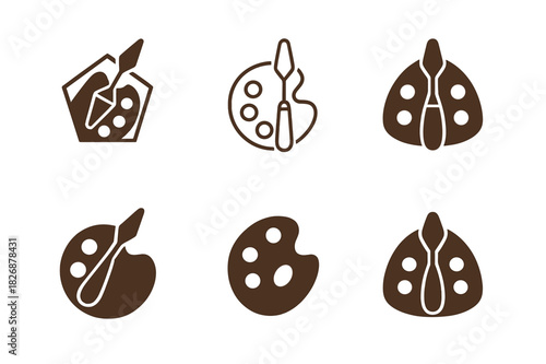 Artistic Logo Variations. Fine art techniques and tools. Icon set. Set Logo of Fine art techniques and tools: palette knife for impasto. harmonious logo