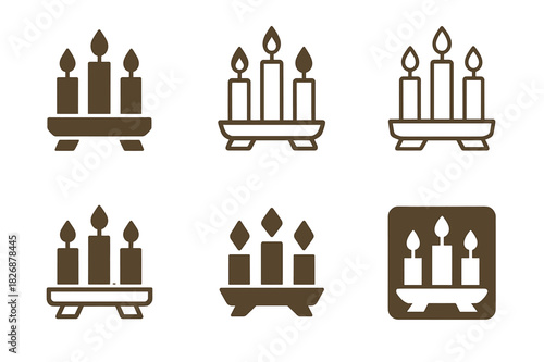 Woodworking Logo Set. Woodworking projects for home decor. Icon set. Set Logo of Woodworking projects for home decor: candle holder trio. harmonious logo