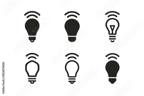 Smart Lighting Icons. Setting up smart bulbs. Icon set. Set Logo of smart lighting: energy-efficient illumination. harmonious logo variations of the same