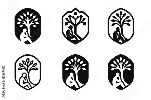 Legacy Emblem Variations. Contemplating the end of life and legacy. Icon set. Set Logo of Contemplating the end of life and legacy: family tree