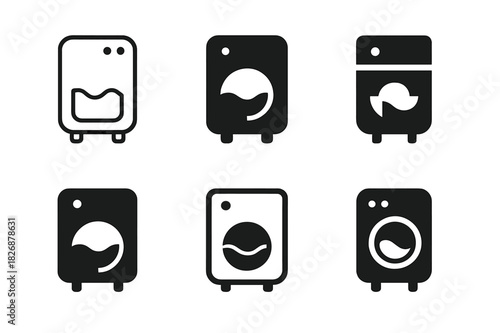 Compact Laundry Logos. Compact laundry solutions. Icon set. Set Logo of compact laundry solutions: portable washing machine. harmonious logo variations of the