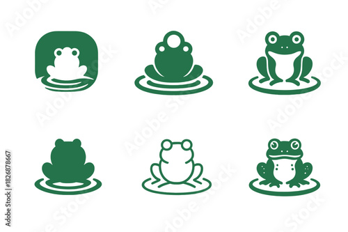 Wildlife Emblems Collection. Endangered species. Icon set. Set Logo of wildlife protection: frog with water ripple. harmonious logo variations of the same