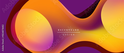 Abstract fluid shapes, vibrant orange, purple hues. Modern design element, smooth gradients, dynamic composition. Background texture suggests movement.