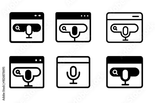 Voice Search Logos. Voice Search Optimization. Icon set. Set Logo of Voice Search Optimization: search result snippet card. harmonious logo variations of the