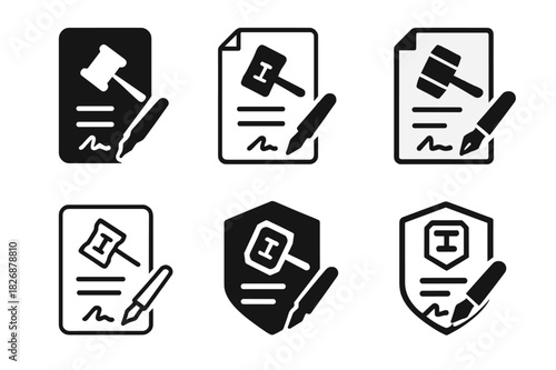 Civil Court Icons. Representation in civil court cases and legal settlements. Icon set. Set Logo of representation in civil court cases and legal settlements: