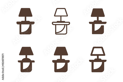 Elegant Side Tables Icons. Elegant Side Tables. Icon set. Set Logo of Elegant Side Tables: Modern Table and Lamp. harmonious logo variations of the same