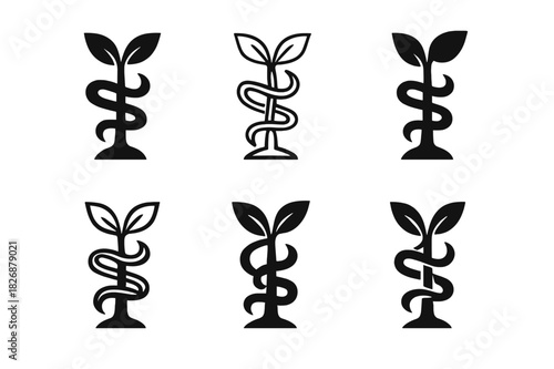 Biodiversity Loss Icons. biodiversity loss. Icon set. Set Logo of biodiversity loss: invasive vine choking sapling. harmonious logo variations of the same