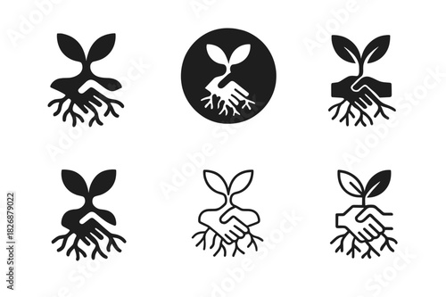 Sentient Plants Icons. The study of sentient plants and plant communication. Icon set. Set Logo of The study of sentient plants and plant communication: