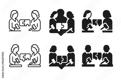 Mediation Logo Variations. Lawyers participating in alternative dispute resolution (mediation). Icon set. Set Logo of Lawyers participating in alternative