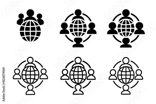 Diverse Teams Logo Set. Building and leading diverse teams in business. Icon set. Set Logo of Building and leading diverse teams in business: globe with