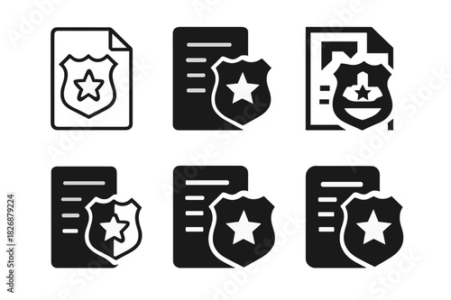 Law Enforcement Icons. Law enforcement agents handling legal documentation and investigations. Icon set. Set Logo of Law enforcement agents handling legal