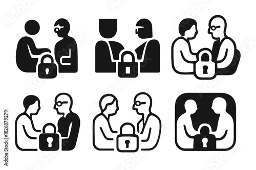 Therapist Listening Icons. A Therapist Listening Attentively to a Patient During a Counseling Session. Icon set. Set Logo of A Therapist Listening Attentively