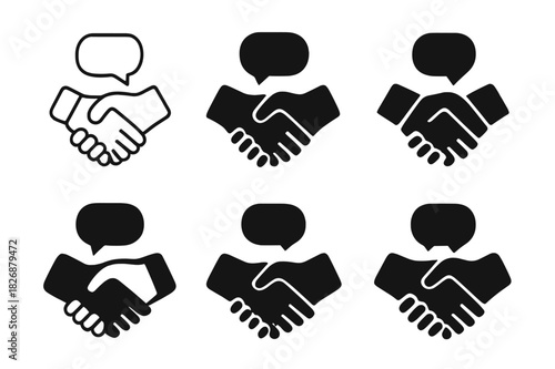Trust Logos Grid. Trust and honesty in communication between friends. Icon set. Set Logo of trust and honesty in communication between friends: handshake.