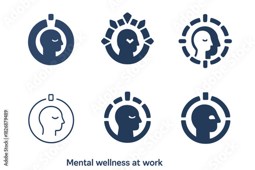 Mental Wellness Logos. Mental wellness at work. Icon set. Set Logo of Mental wellness at work: breathing circle timer. harmonious logo variations of the same