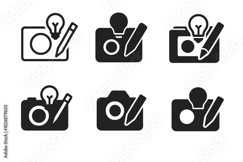 Creative Logo Variations. Brand photography and content creation services. Icon set. Set Logo of brand photography and content creation services: photo frame