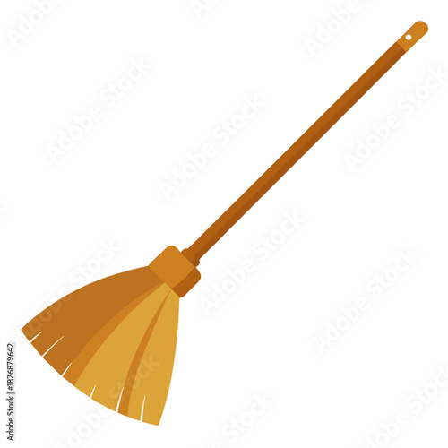 Vector illustration of Old Witch Broom, Halloween Broomstick. Color isolated vector illustration on white background