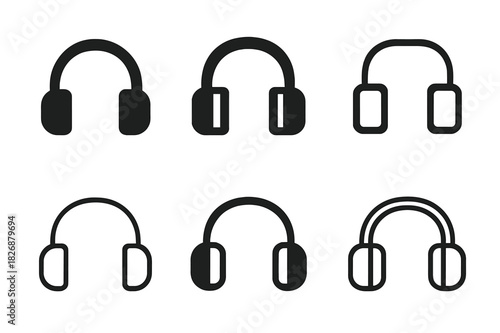 Remote Work Icons. Remote work setups and home office environments. Icon set. Set Logo of Remote work setups and home office environments: noise-cancelling